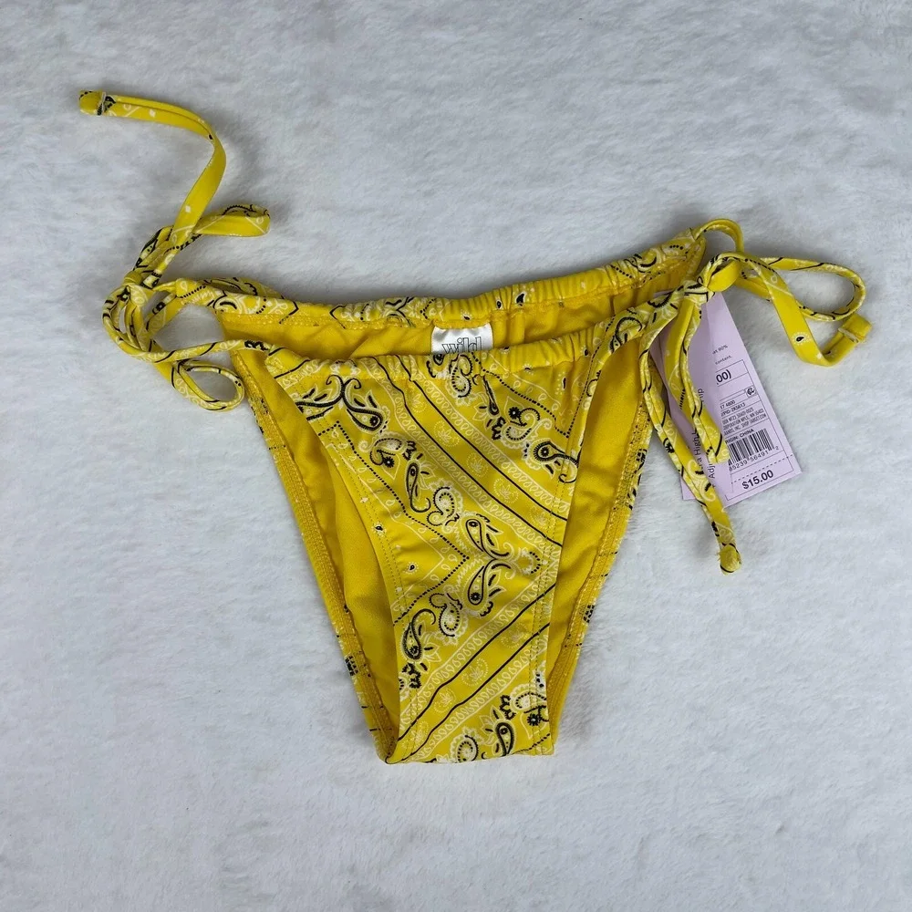 Wild Fable Bikini Bottom Womens 2XS Yellow Bandana Print Side-Tie Extra High Leg